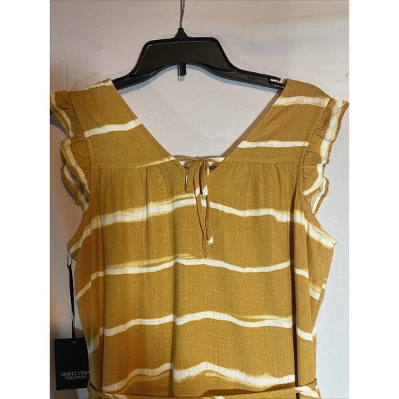 Simply Vera Vera Wang Women size Sm Tiered Midi Dress  Gold Stripe With Lining - Picture 8 of 13